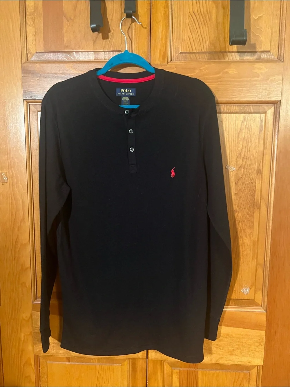 Polo by Ralph Lauren Black Long-Sleeve Henley with Red Pony